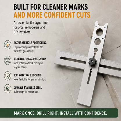 Stainless Steel Tile Positioning Ruler – Adjustable Drill Guide & Measuring Tool for Ceramic, Marble & Wall Tile