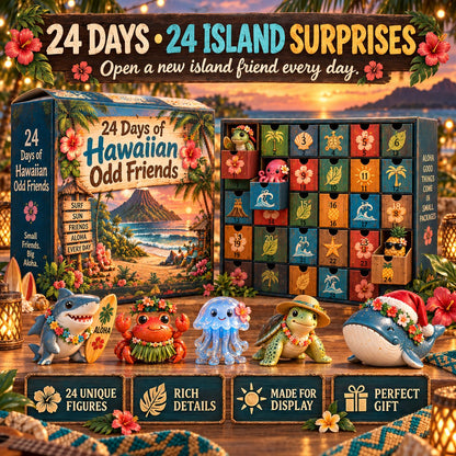 🌺 24 Days of Hawaiian Odd Friends Advent Calendar | 24 Hand-Painted Tropical Mini Figures with Daily Surprises for Hawaii Lovers, Collectors & Christmas Displays 🎄