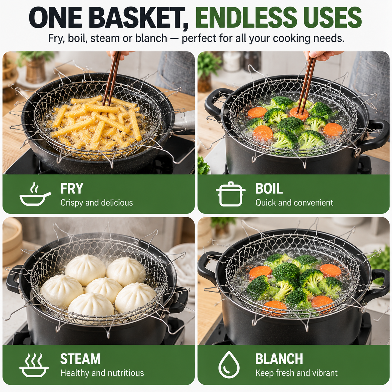 🍟 Foldable Easy-Lift Frying Basket – Fry, Lift & Drain in One Easy Move
