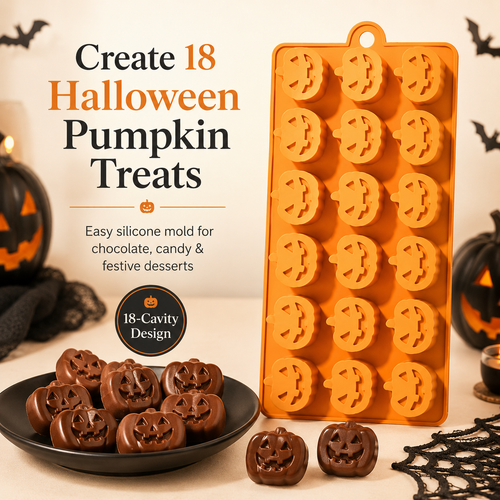 🎃 18-Cavity Halloween Pumpkin Silicone Mold | DIY Chocolate & Candy Treat Maker🍫