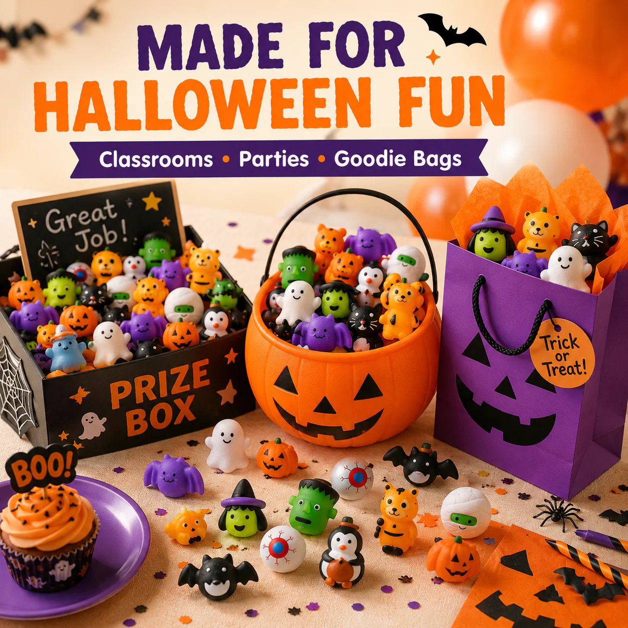 👻 30PCS Halloween Squishy Toys – Cute Party Favors, Goodie Bag Fillers & Classroom Prizes