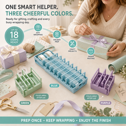 🎁 Foldable 18-Strip Dual-Roll Tape Dispenser – Faster Gift Wrapping