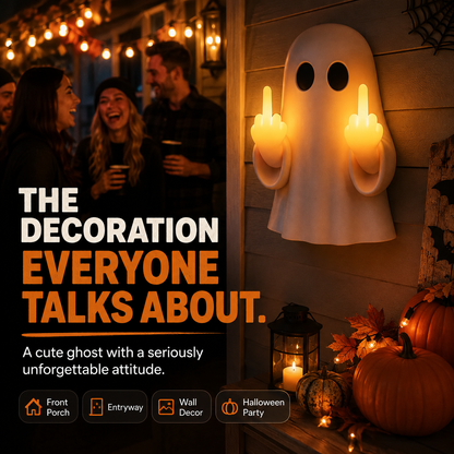 👻 Double Middle Finger Light-Up Ghost – Funny Halloween Wall Decor🖕🖕