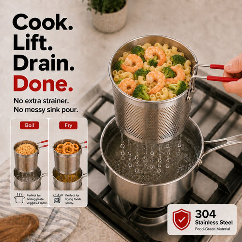 🍜 Mess-Free Noodle Strainer Pot — Cook, Drain & Pour In One Step