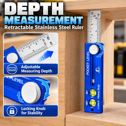 📏✨ Multifunction Measuring Gauge & Level — Measure, Align & Mark with Precision!