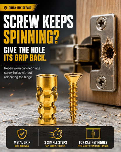 🔩 Stripped Screw Hole Repair Anchors  Restore loose cabinet hinges without moving or replacing them.