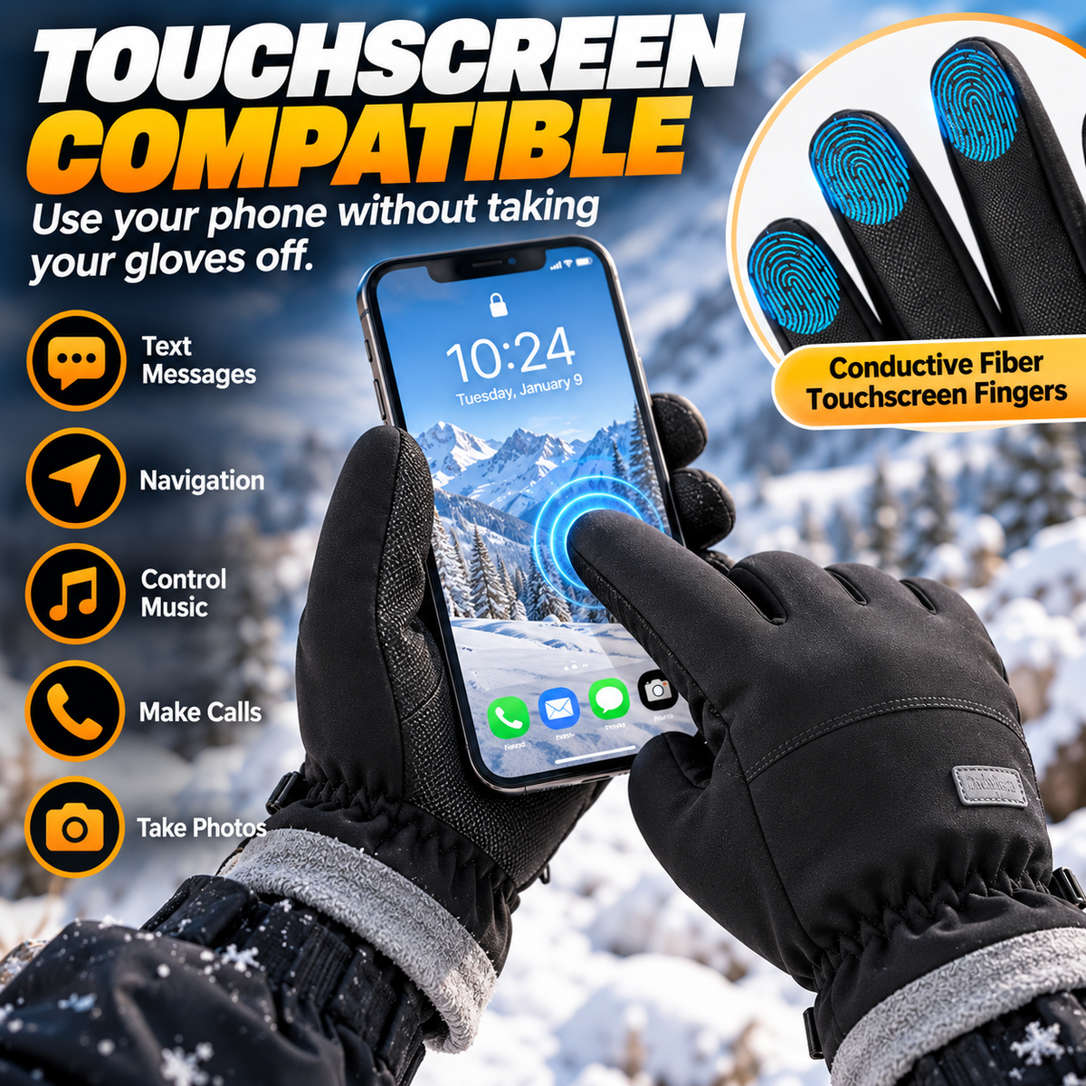 🧤 Thermal Touchscreen Winter Gloves — Windproof, Water-Resistant & Warm