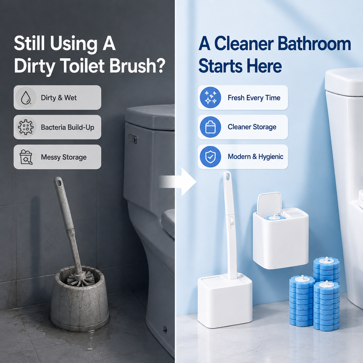 🚽 Disposable Toilet Cleaning System | Wall-Mounted Hygienic Toilet Brush Kit