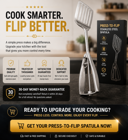 🍳 Press-To-Flip Stainless Steel Spatula | Smart Mechanical Kitchen Turner