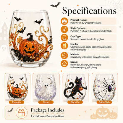 🎃 3D Halloween Artisan Glassware Collection | For Magical Halloween Sips, Eye-Catching 3D Details, Luminous Festive Party Moments & Cozy Fall Home Bar Glow
