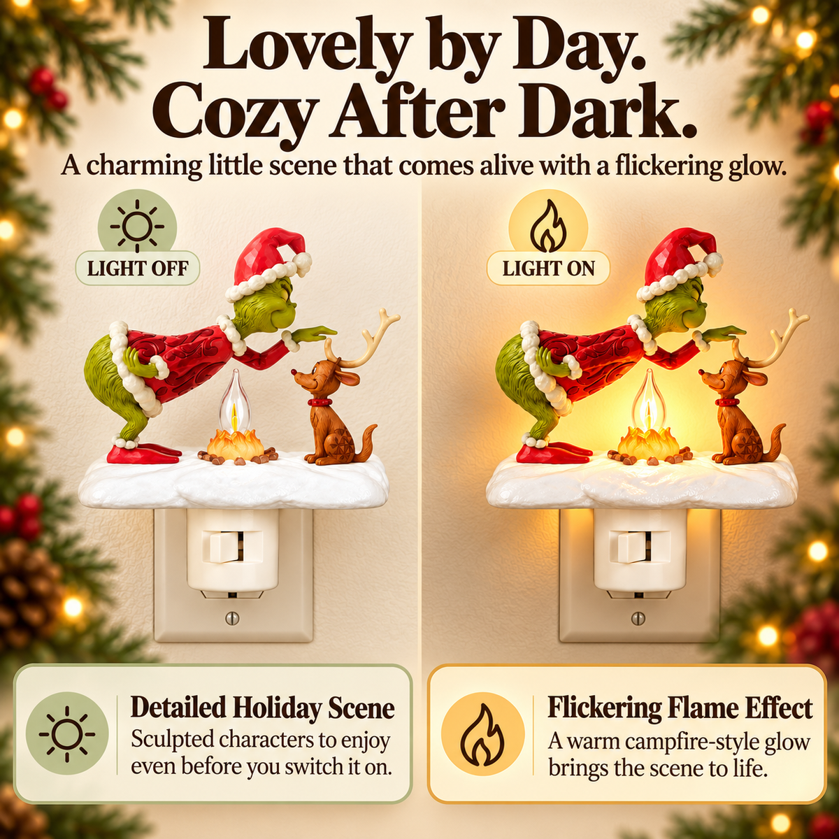 Flickering Campfire Plug-In Night Light – 7 Charming Holiday Designs
