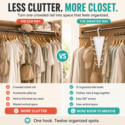✨ 12-Hook 360° Rotating Space-Saving Closet Organizer for Clothes, Hats & Bags