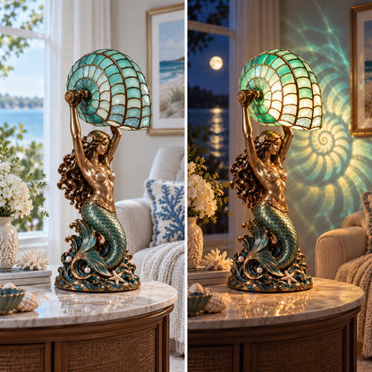 ✨🐚 Moon Tide Mermaid Nautilus Lamp