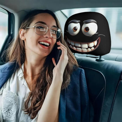 😆 Funny Cartoon Car Headrest Covers – 2PCS 2D Universal Fit 🚗