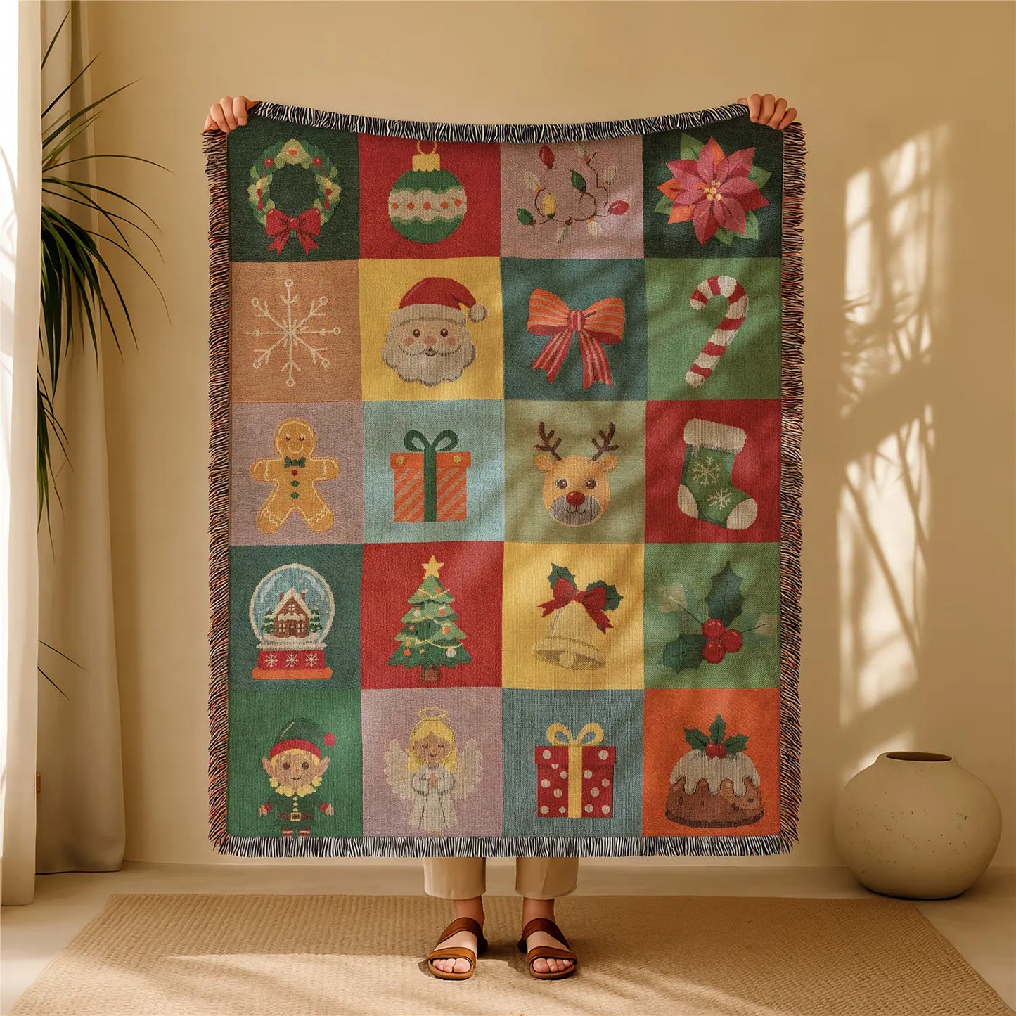 🎃 Vintage Halloween Patchwork Throw Blanket – Cozy Fall Home Decor