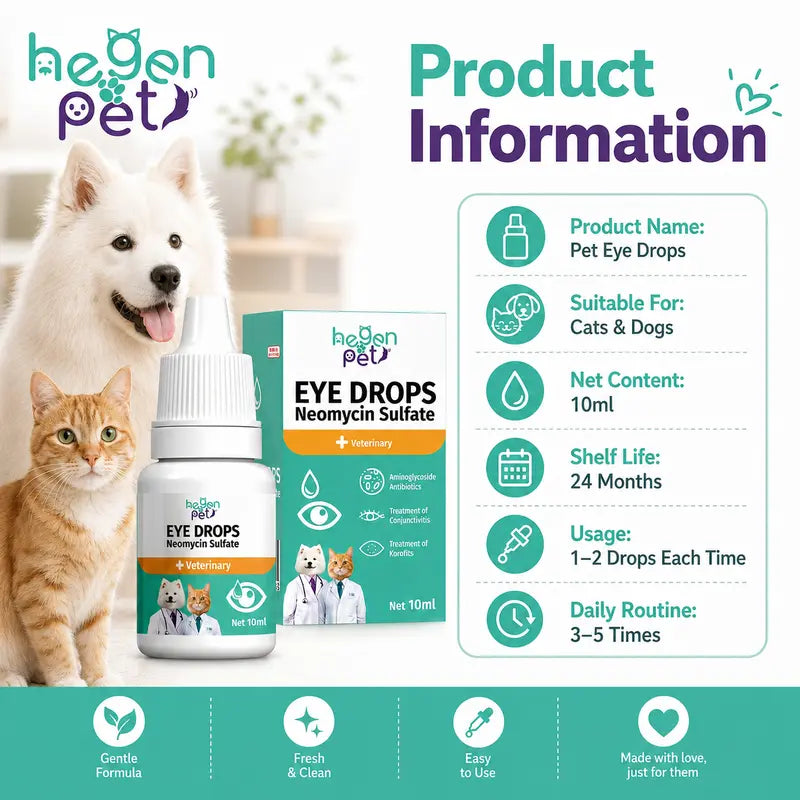 🐾 Hegen Pet Neomycin Sulfate Eye Drops – 10ml Eye Care for Dogs & Cats