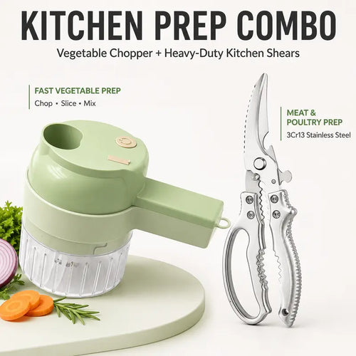 🥗 4-in-1 Handheld Food Chopper – Chop, Slice & Mix Faster for Effortless Everyday Cooking