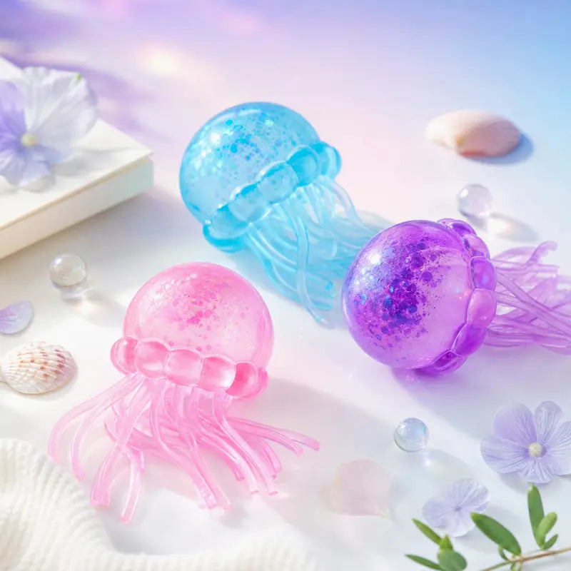 🪼 3-Pack Glitter Jellyfish Squishy Toys – Slow-Rising Sensory Fun