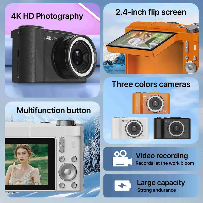 4K Flip-Screen Vlogging Camera with Built-In Ring Light – 32GB Bundle