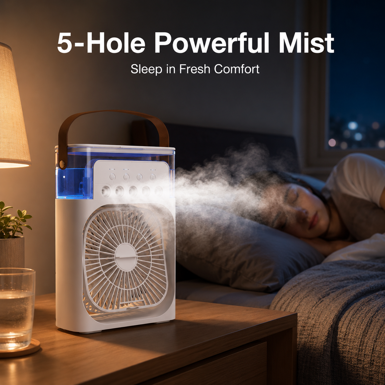 5‑Nozzle Desktop Spray Fan – 3in1 Air Cooler + Humidifier + 7‑Color Night Light, USB Personal Cooling Fan for Office Bedroom Dorm