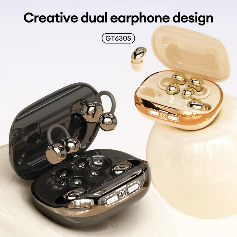 GT699S Bluetooth Wireless Earbuds with Chargeable Power Bank Case, 6 Earbuds, Clip-On Design, Noise Cancellation, Water Resistant, Reverse Phone Charging, Audio for Sports & Sleep, Android & iOS Compatible