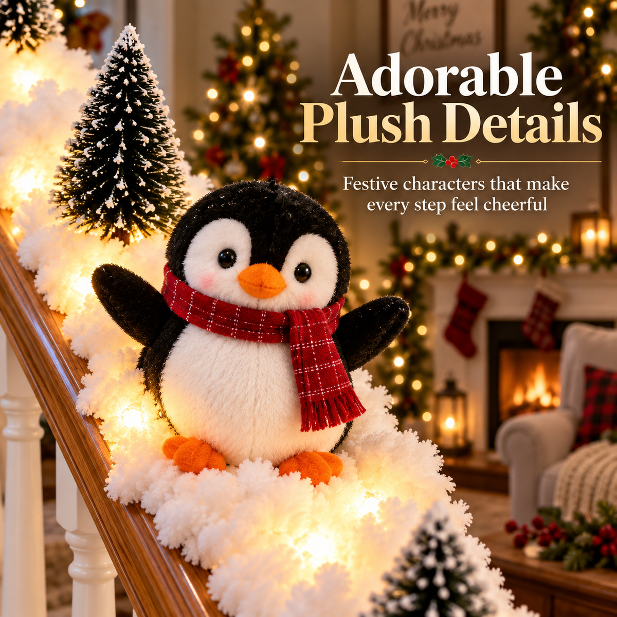 🐧 Light-Up Penguin Christmas Stair Garland – Turn Your Banister Into a Winter Wonderland ✨