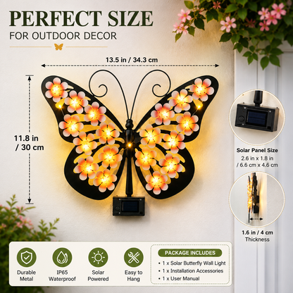 Solar Butterfly Wall Decor Lights | Outdoor Metal Garden Light