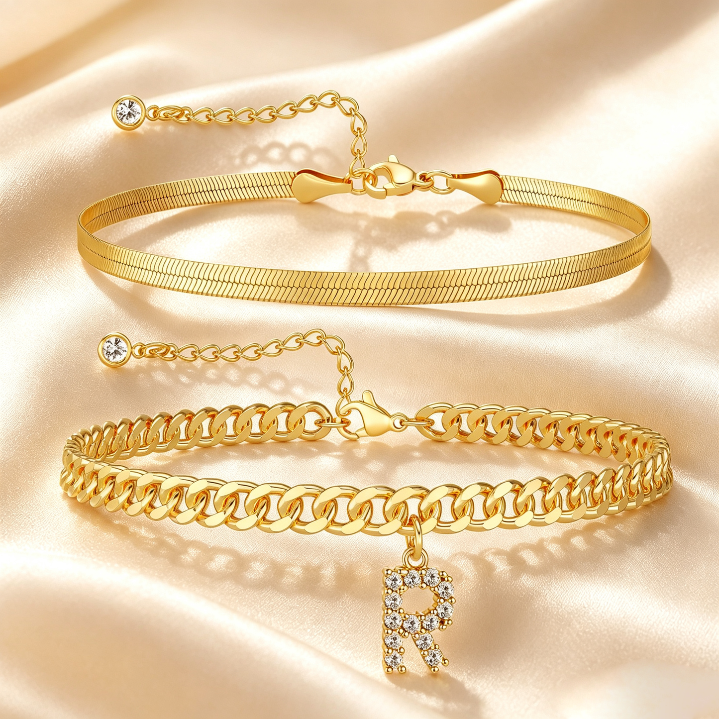 Personalized Initial Anklet – 14K Gold-Plated Waterproof Stackable Letter Charm