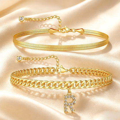 Personalized Initial Anklet – 14K Gold-Plated Waterproof Stackable Letter Charm