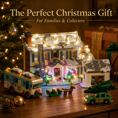 🎄 1998 PCS Winter Holiday Village Building Set with LED Lights & Vehicles ✨