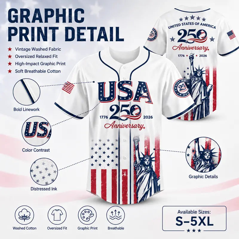 USA 250th Anniversary Baseball Jersey – Limited Edition Patriotic Shirt 1776–2026