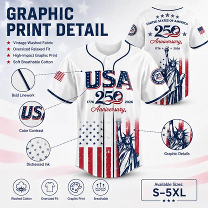 USA 250th Anniversary Baseball Jersey – Limited Edition Patriotic Shirt 1776–2026