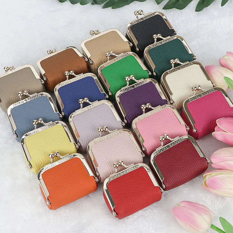 ✨ Premium Cowhide Kiss-Lock Purse – Mini Leather Wallet with Card Holders, Upgraded Chain & Quality Lining, Trendy Gift for Her