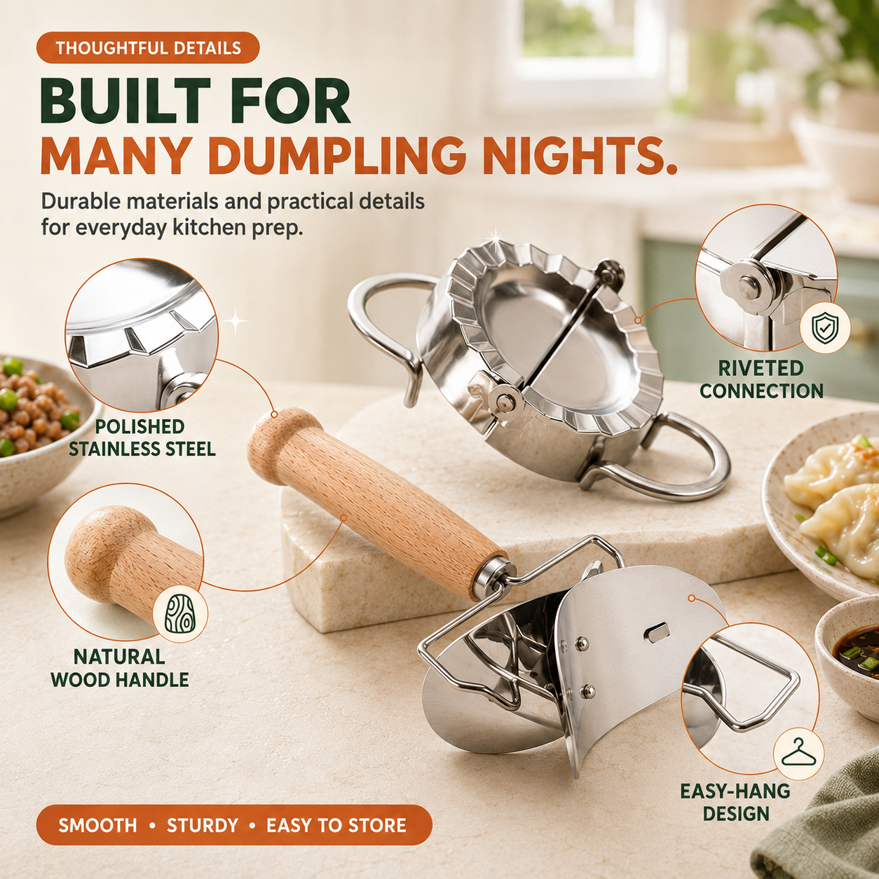 🥟 Stainless Steel Dumpling Maker & Dough Cutter Set – Roll, Fill, Press & Seal with Ease