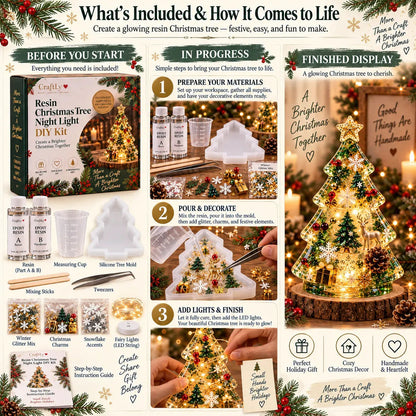🎄 ✨Beginner-Friendly Resin Christmas Tree Night Light DIY Kit | Complete Kit with Mold, Resin, Fairy Lights & Festive Decorations ✨
