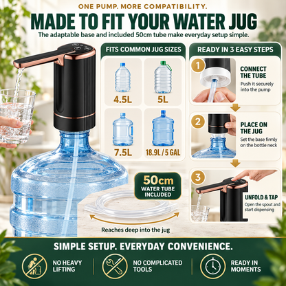 💧 Rechargeable Automatic Water Bottle Pump – 3-Mode Timed Dispenser with Foldable Spout