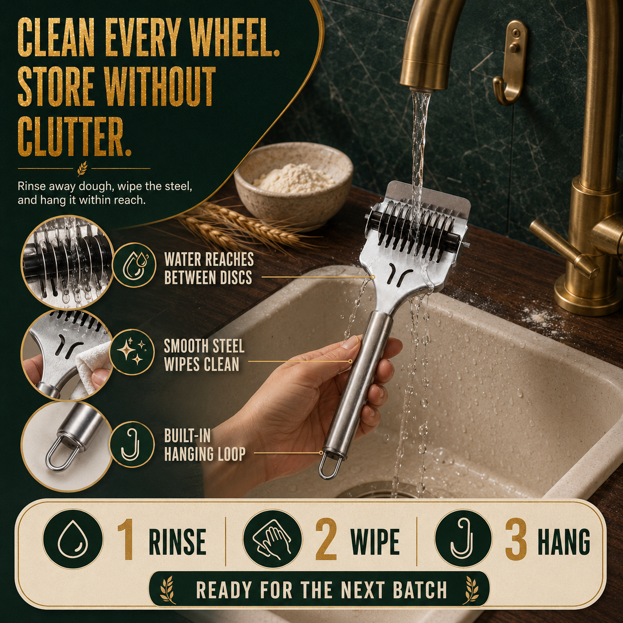 Stainless Steel 9-Wheel Rolling Noodle Cutter – Fast, Even Homemade Pasta Strips