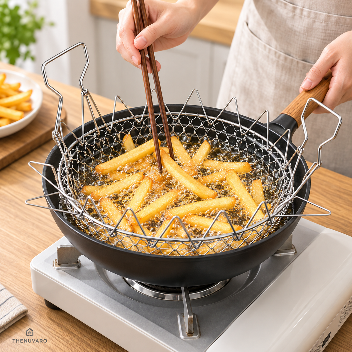 🍟 Foldable Easy-Lift Frying Basket – Fry, Lift & Drain in One Easy Move