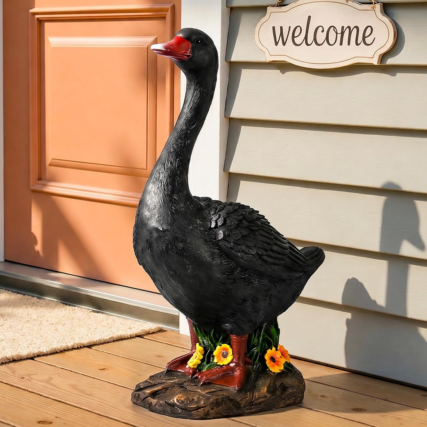 Hand-Painted Porch Goose Statue – 19” Tall, Indoor & Outdoor