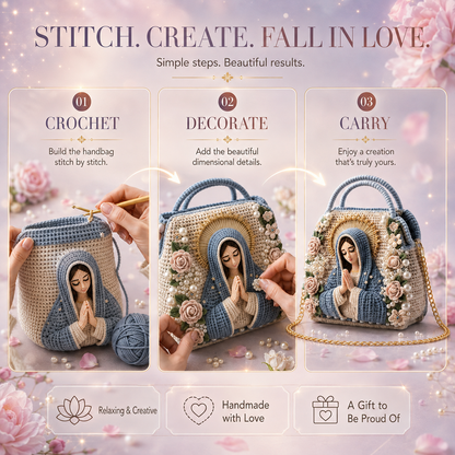 🧶 Dreamy 3D Crochet Handbag DIY Kit – Create Your Own Floral Pearl Purs