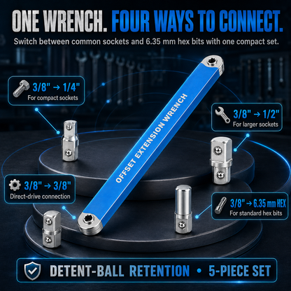 🔩3/8" Offset Extension Wrench Set – Reach Tight Bolts Without Removing Parts🔧
