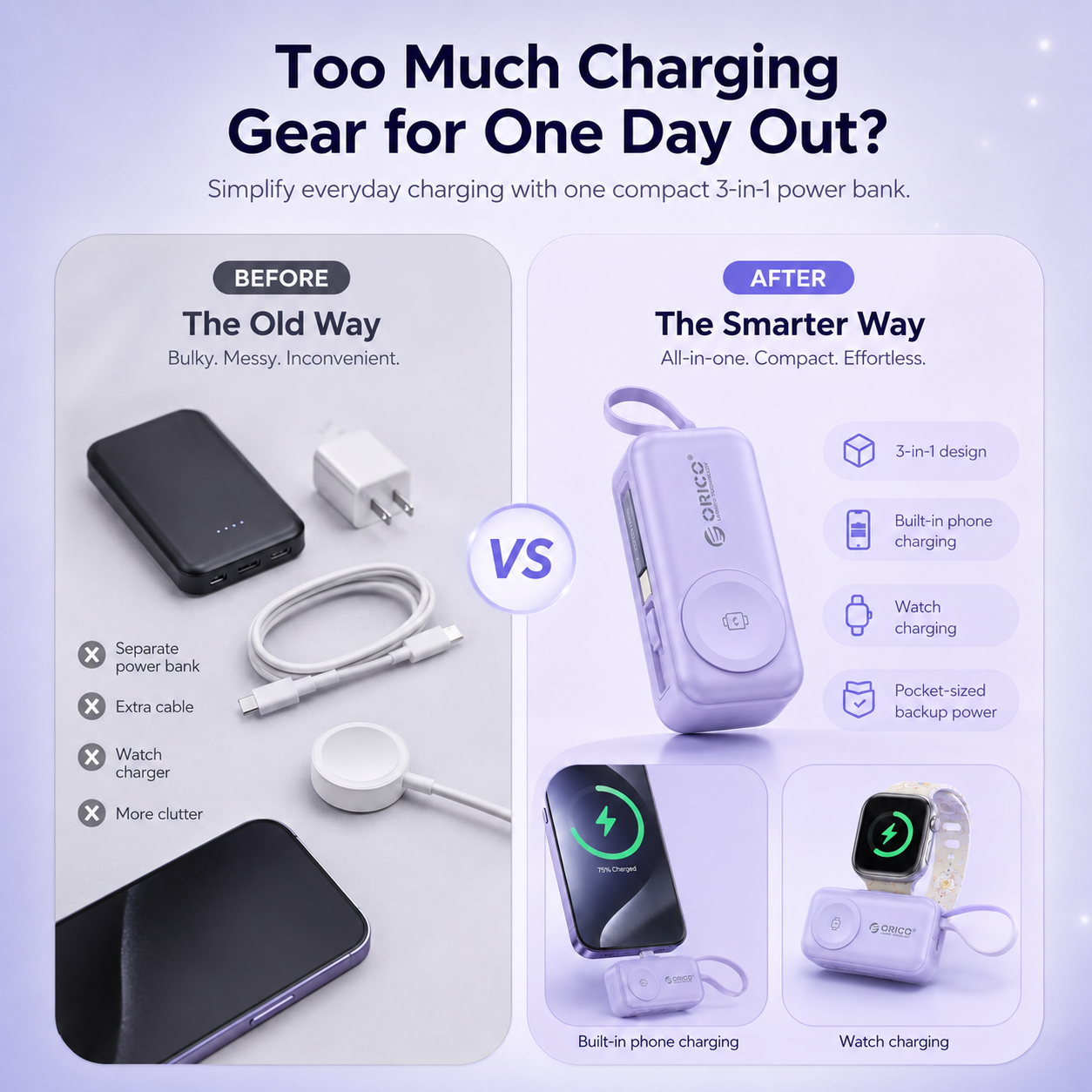 ⚡ 3-in-1 Mini Power Bank – 5000mAh 33.5W Phone & Watch Portable Charger