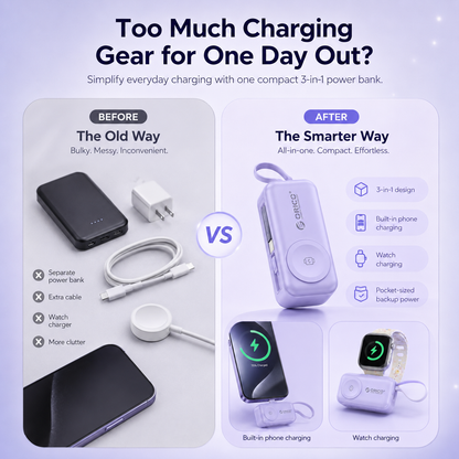 ⚡ 3-in-1 Mini Power Bank – 5000mAh 33.5W Phone & Watch Portable Charger