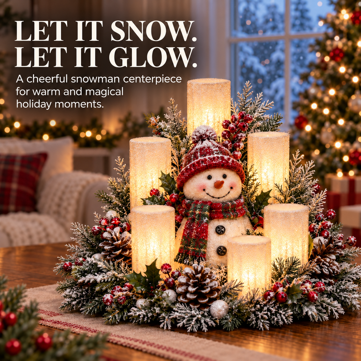 LED Santa Christmas Table Centerpiece with Flameless Candle Lights