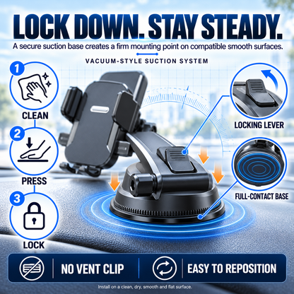 🚗 Vacuum Suction Waterfall Car Phone Mount – Foldable Multi-Angle One-Hand Lock