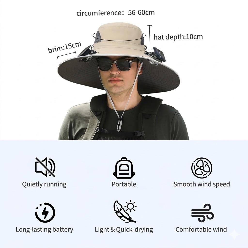 🔥2026 New 3-Solar-Fan Cooling Hat — UPF50+ Sun Protection, Triple-Power Rechargeable, & Water-Resistant