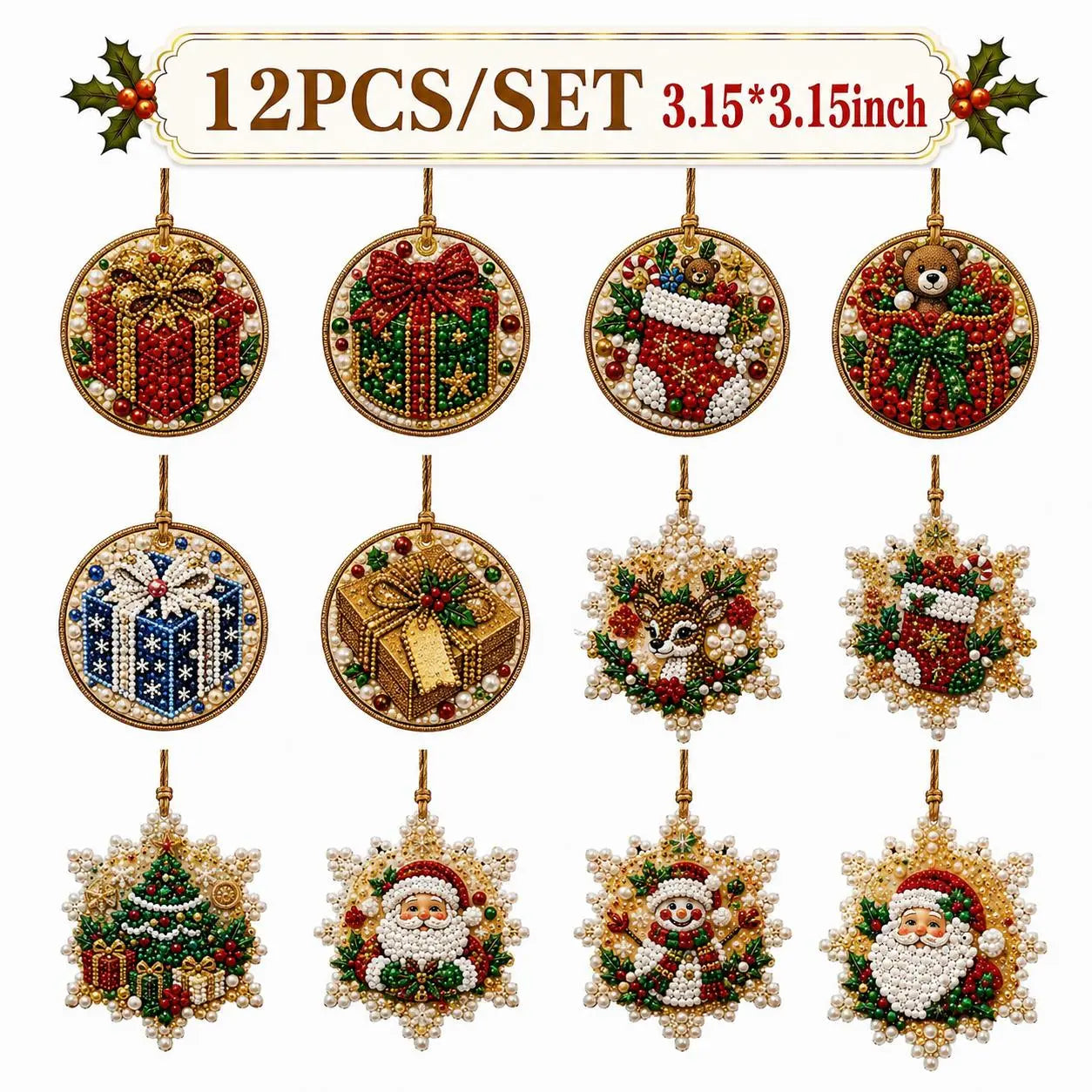 🎄✨6Pcs/12Pcs Christmas DIY Diamond Painting Ornaments Kit, Xmas Tree Hanging Pendant🎄