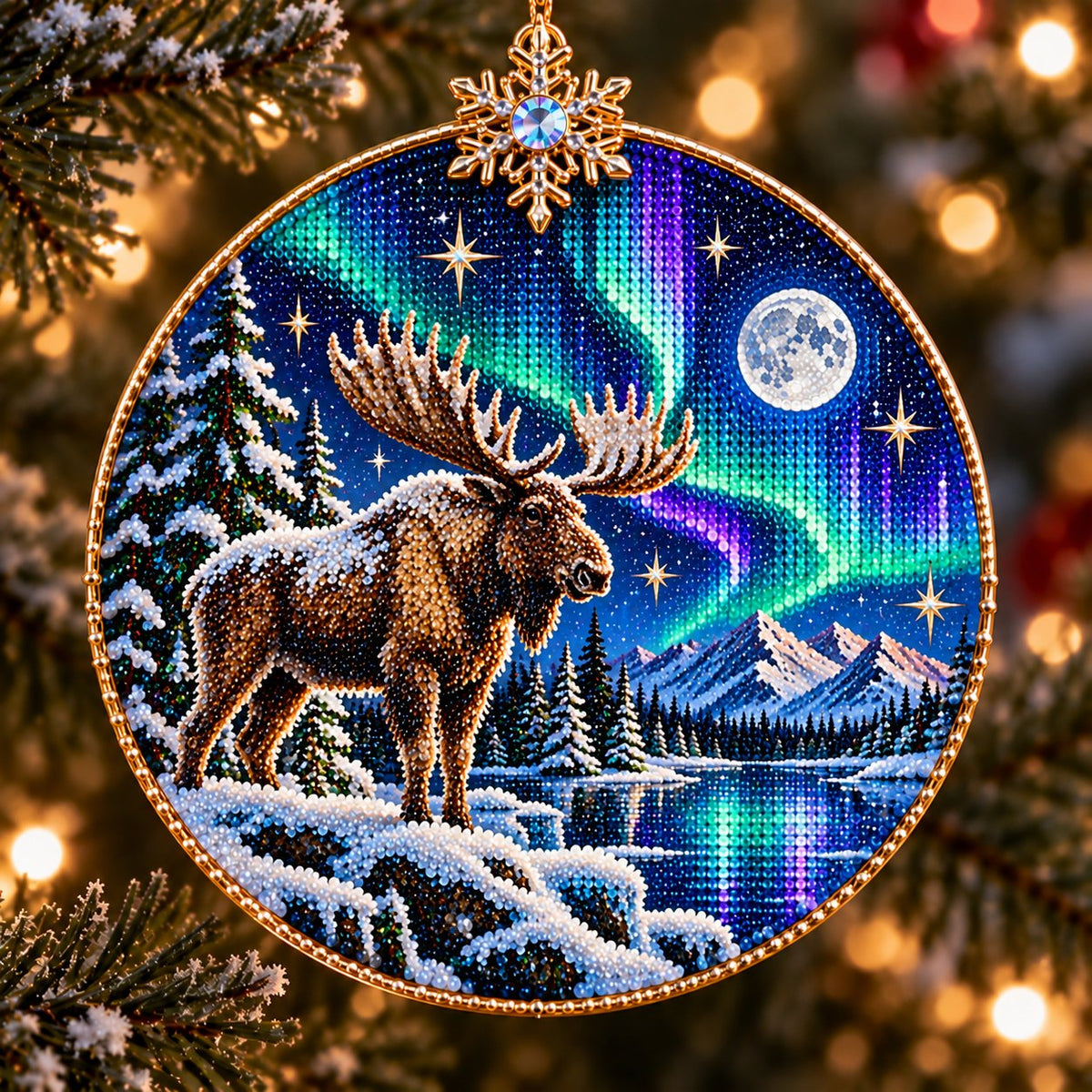 🌌 14-Day Aurora Diamond Painting Advent Calendar – DIY Wooden Christmas Ornament Kit
