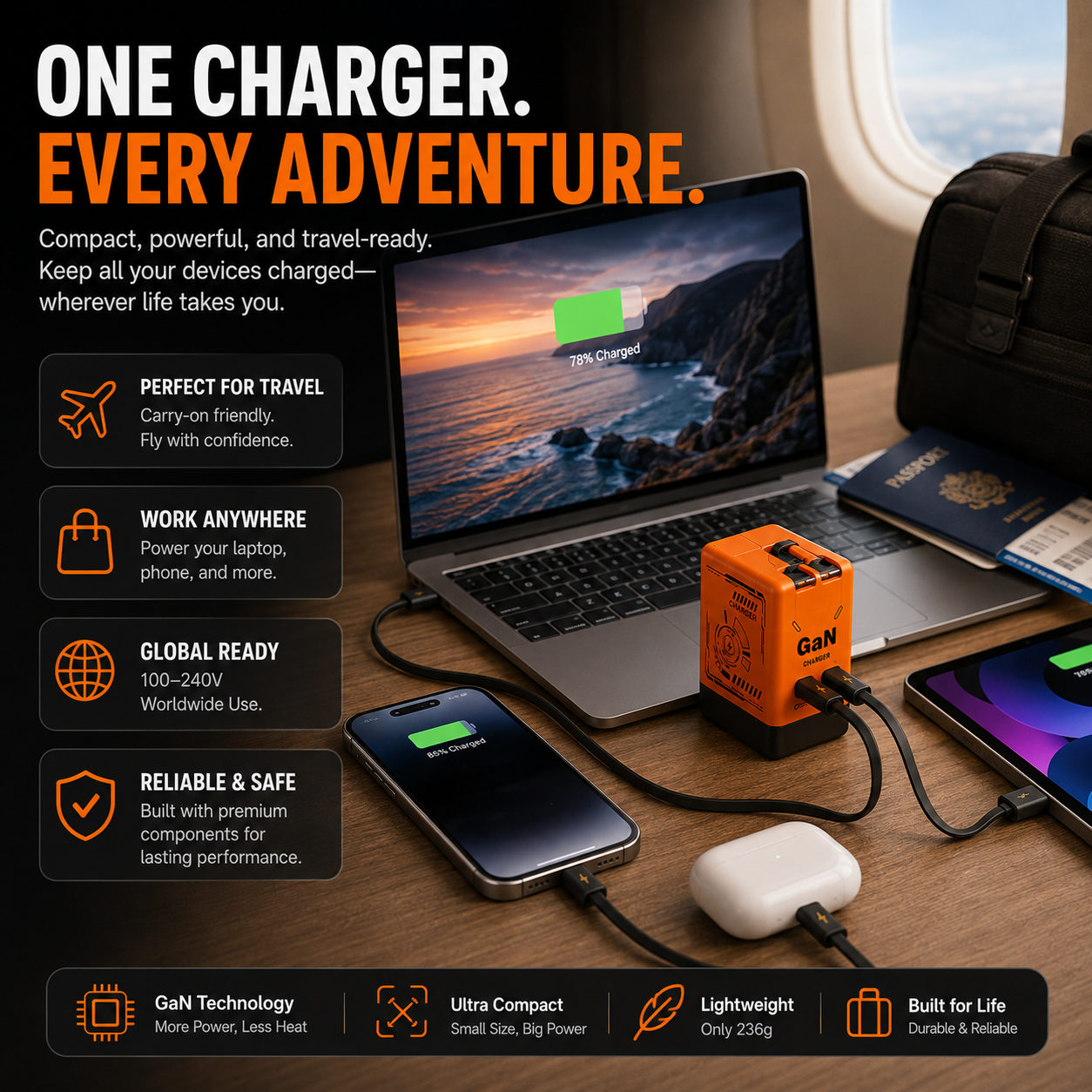 ⚡ All-in-One GaN Travel Charger