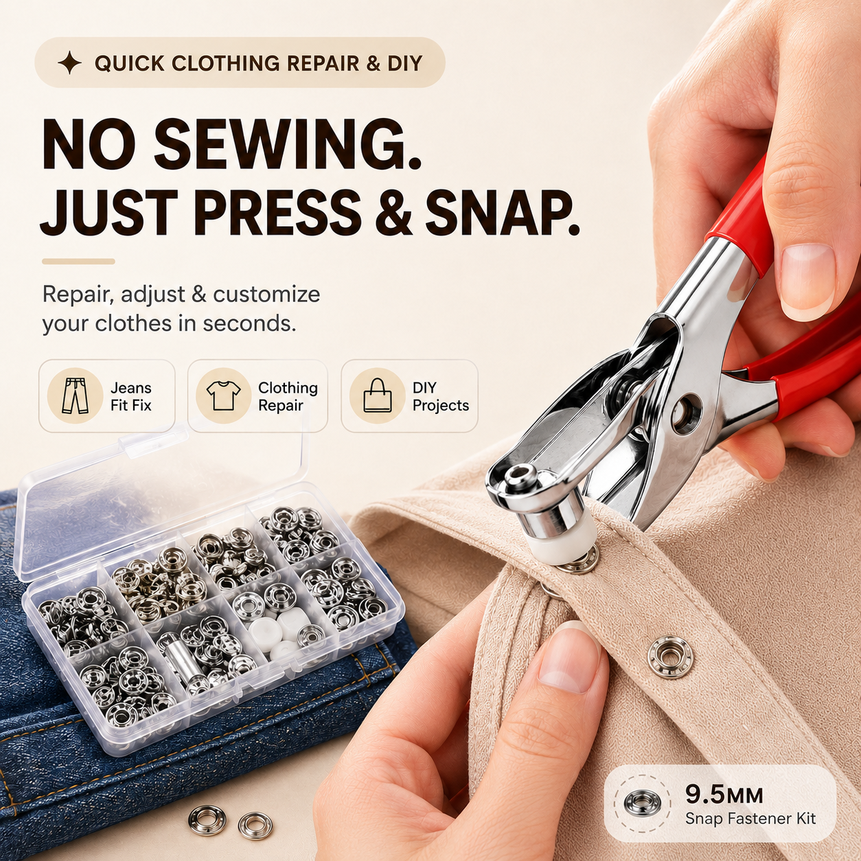🧵 No-Sew Snap Button Pliers Kit | Quick Clothing Repair & DIY